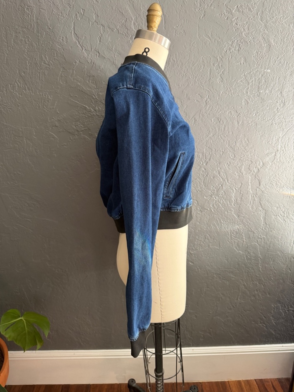Guess Blue Denim Bomber Jacket with Black Trim - Picture 2 of 5